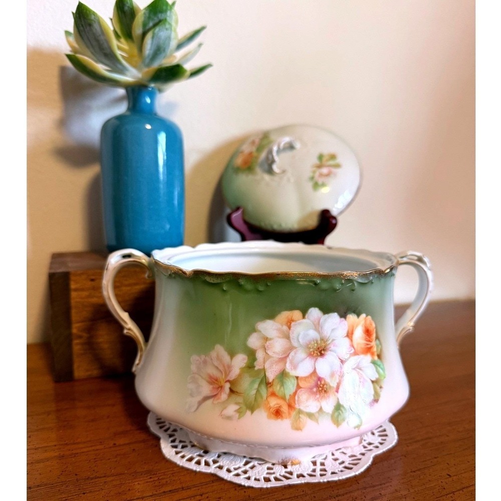 Antique Hand Painted Bavaria Lidded Christmas Rose Signed J Braun Glit/Porcelain